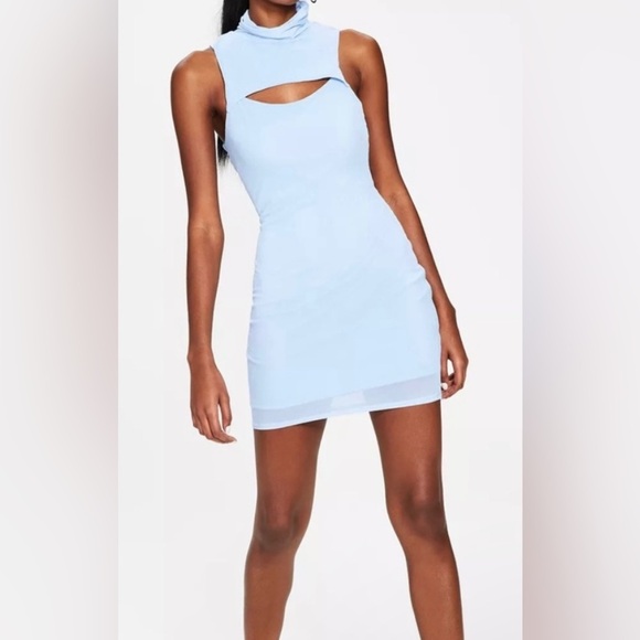 Bar III Blue Mesh Mini Dress - Size L - Picture 1 of 11